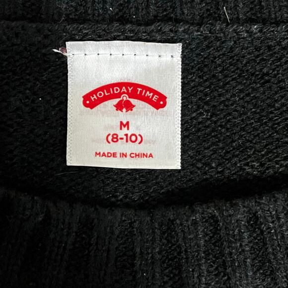 Holiday Time Black Christmas Sweater with multi colored letters & snowflakes - Picture 3 of 7